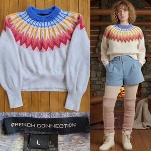 French‎ Connection Fair Isle Alpaga Wool Blend Knit Sweater Nordic Style Size L